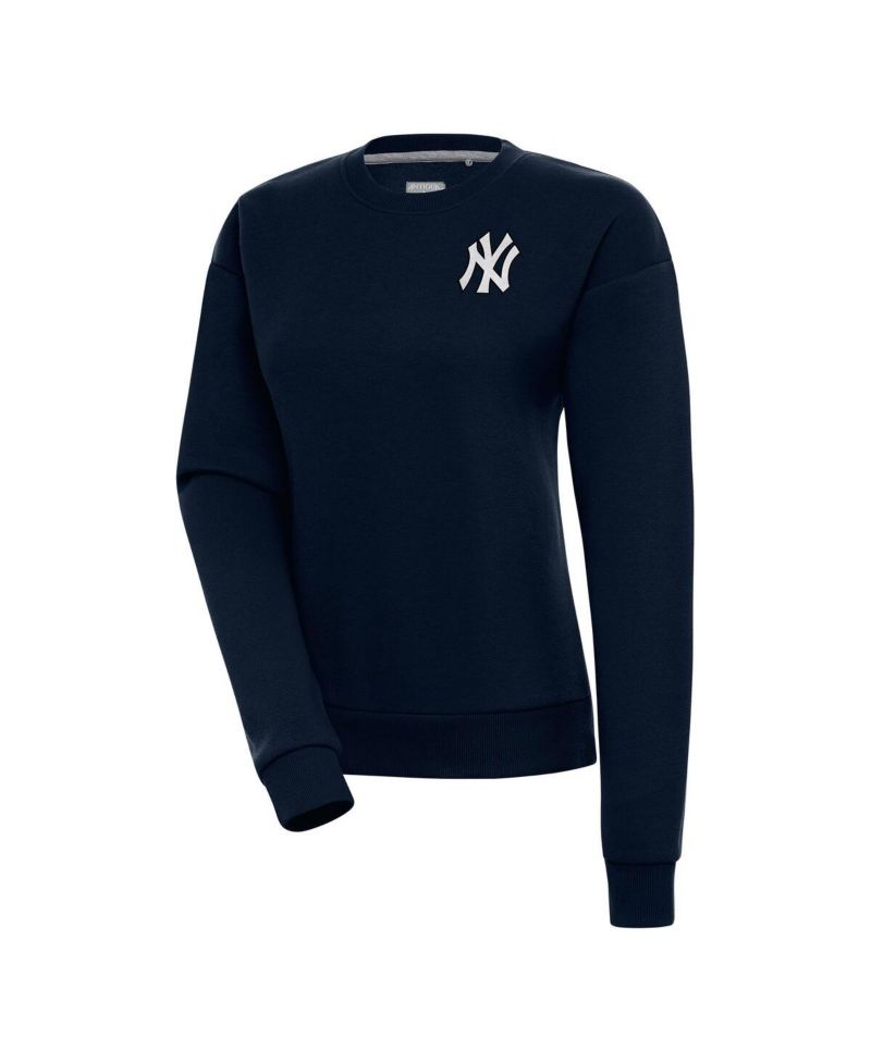 Women's Navy New York Yankees Brushed Metallic Victory Pullover Sweatshirt