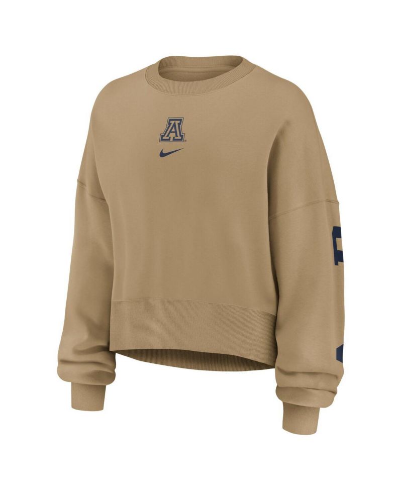 Women's Tan Arizona Wildcats Oversized Phoenix 2-Hit Pullover Sweatshirt