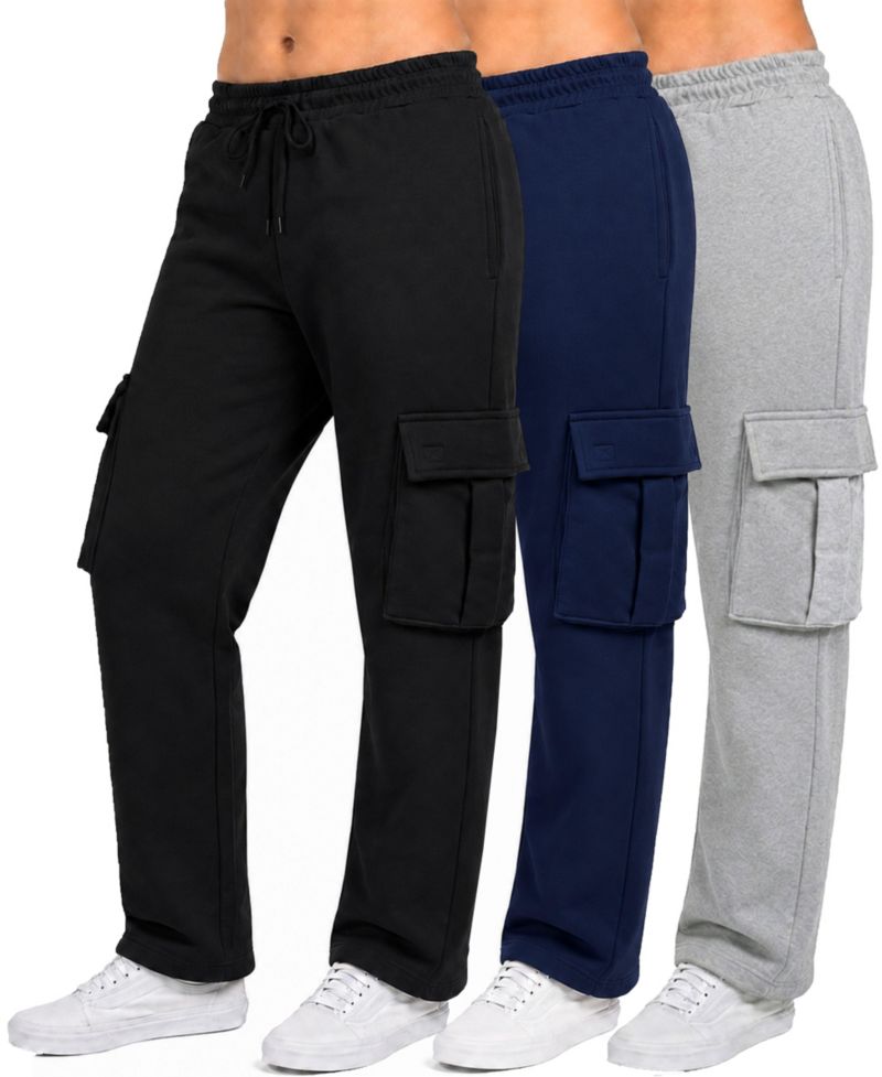Women's Loose-Fit Cargo Fleece-Lined Jogger Sweatpants, 3-Pack