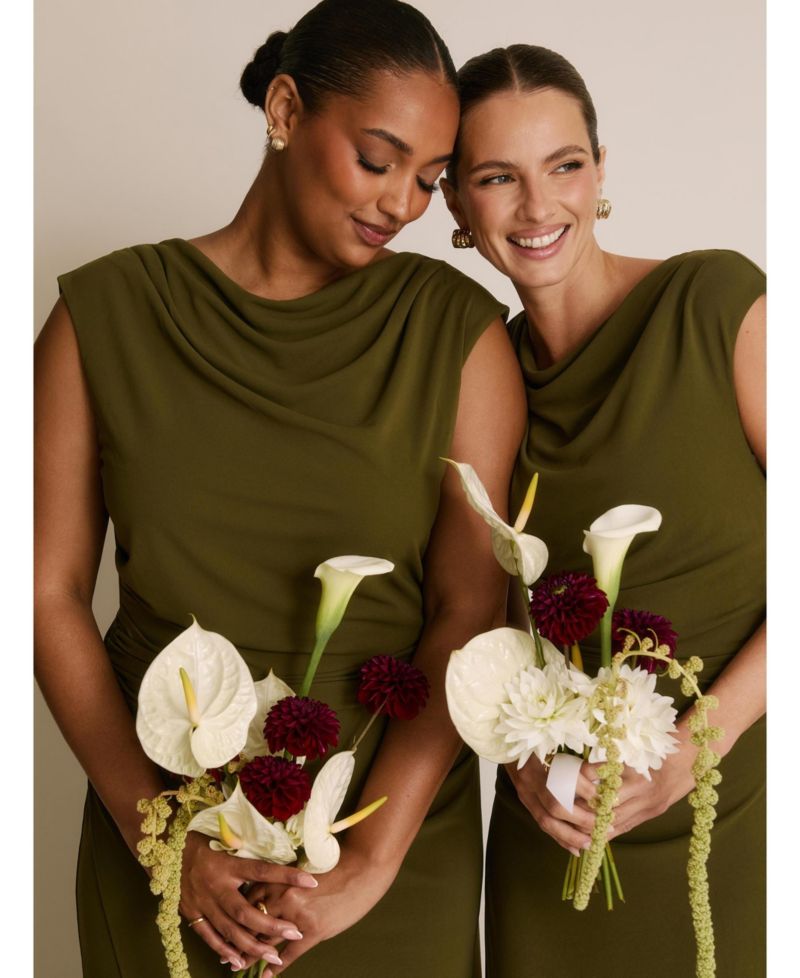 Women's Cowl Gathered Short Sleeve Bridesmaid