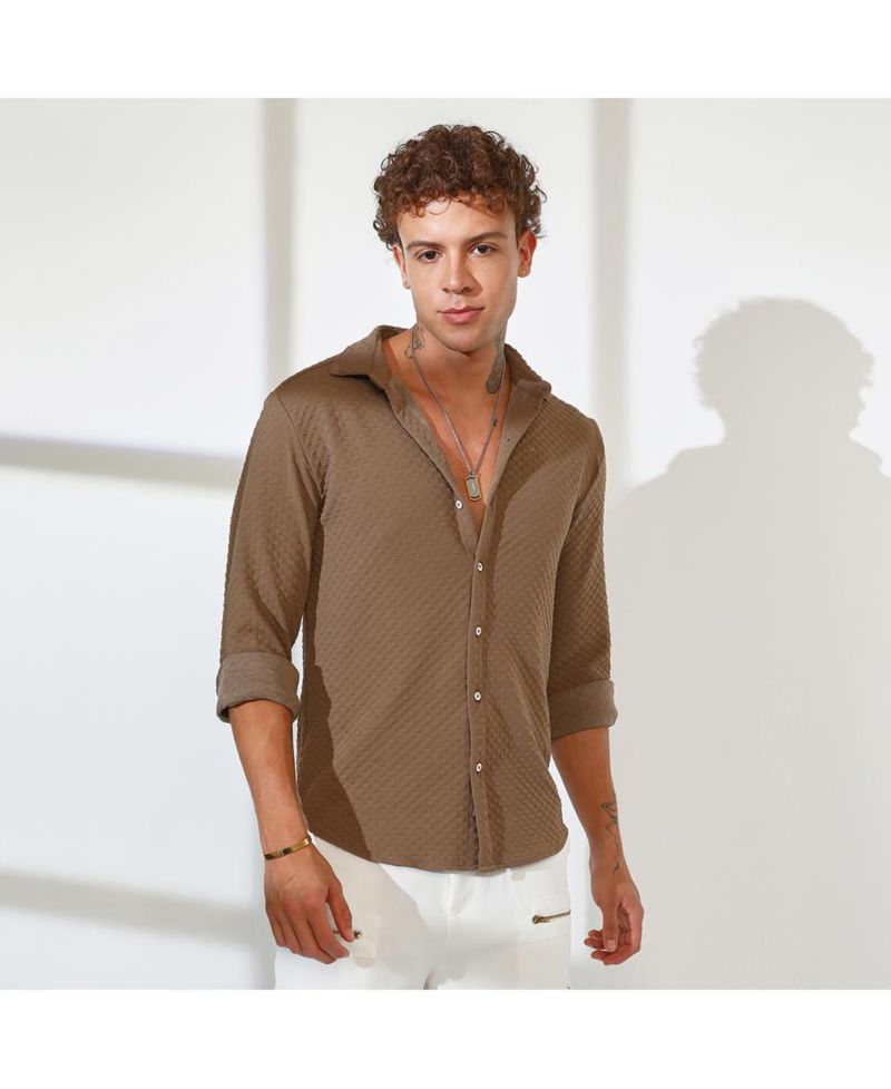 Men's Chocolate Brown Cubic-Textured Shirt