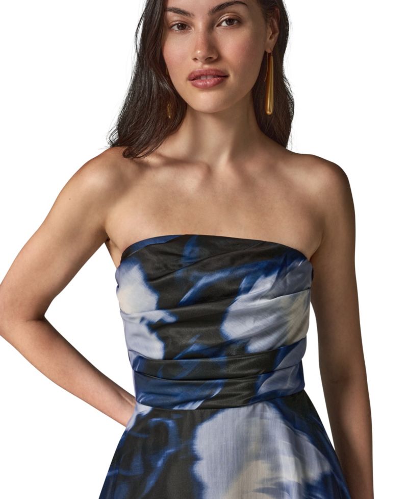 Women's Printed Organza Strapless Gown