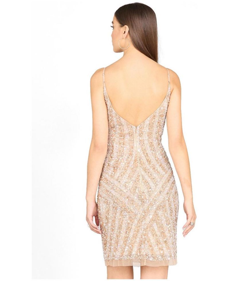 Women's Spaghetti Strap Beaded Cocktail Dress