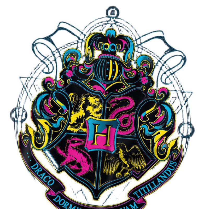 Men's Neon Hogwarts Shield With Motto T Shirt