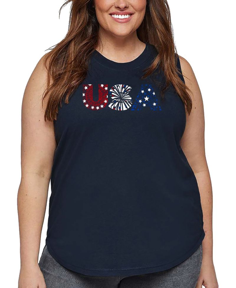 Plus Size USA Fireworks Word Art Tank Top