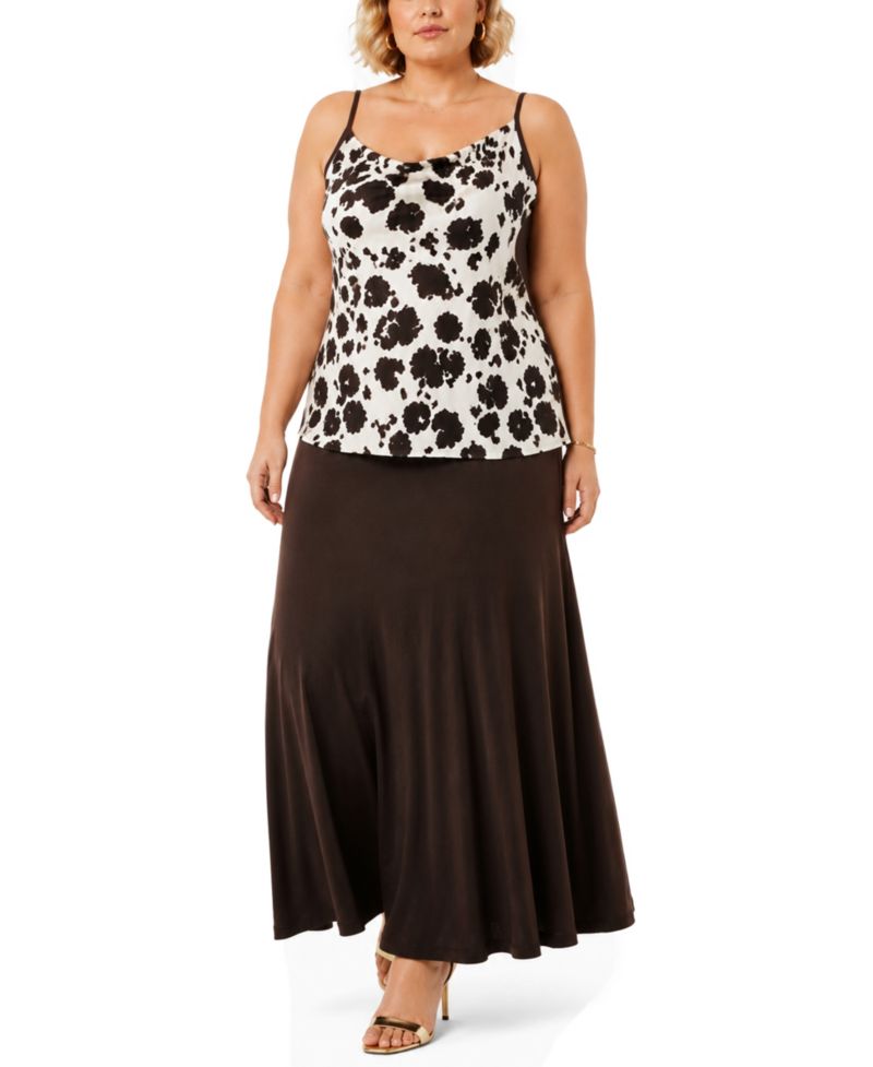Plus Size Cow-Print Drape Neck Cami Top