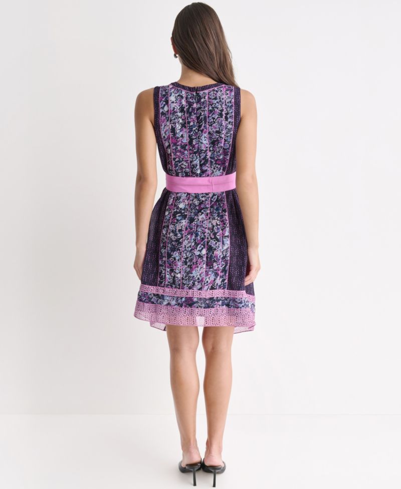 Women's Mix Print Crewneck Sleeveless Dress