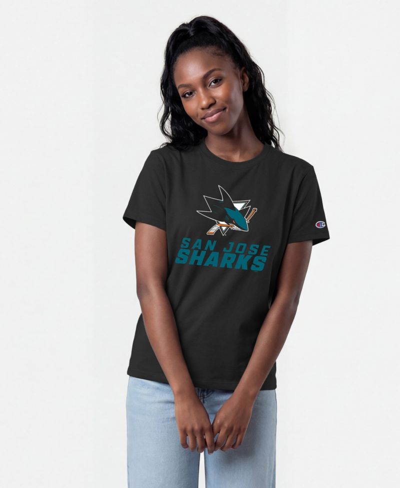 Women's San Jose Sharks Wordmark Lockup Screen Print Crewneck T-Shirt