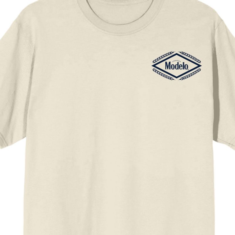 Men's Diamond Frame & Brush Stroke Logos Crew Neck Short Sleeve Natural T-shirt