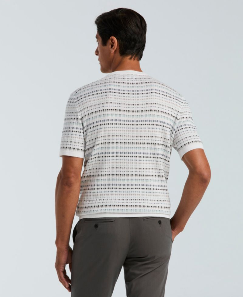Men's Jacquard Multicolor Short-Sleeve Geometric Print Sweater