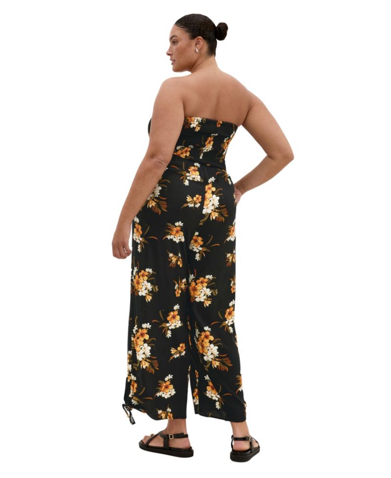Plus Size Aruba Print Strapless Wide-Leg Jumpsuit