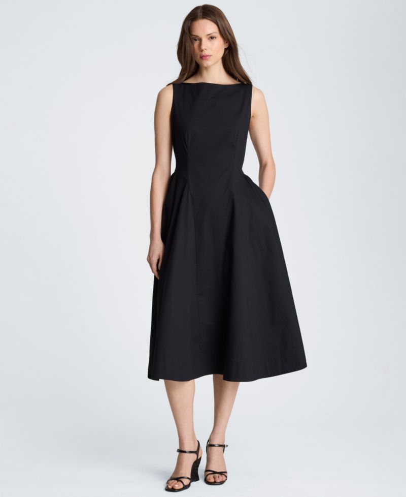 Women's Sleeveless Boat Neck Midi Dress