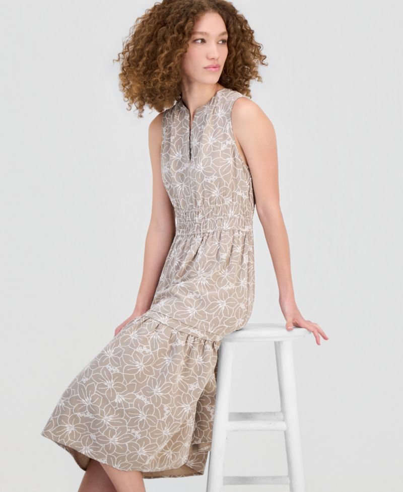 Women's Sleeveless Elastic-Waist Midi Dress