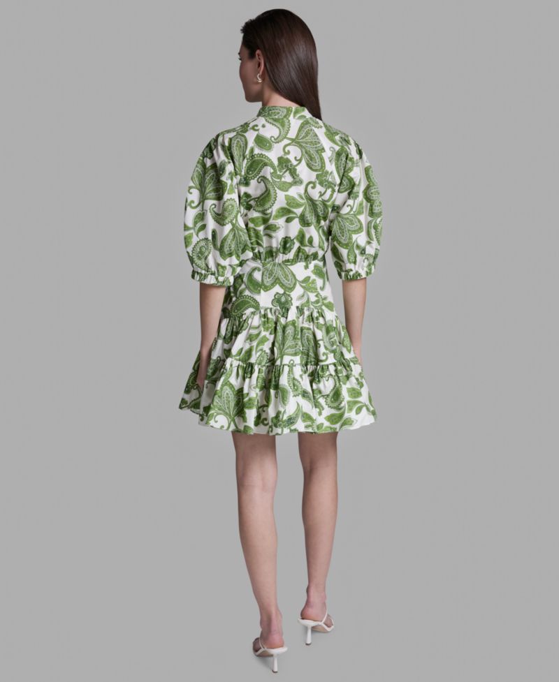 Women's Paisley Print Puff-Sleeve Dress