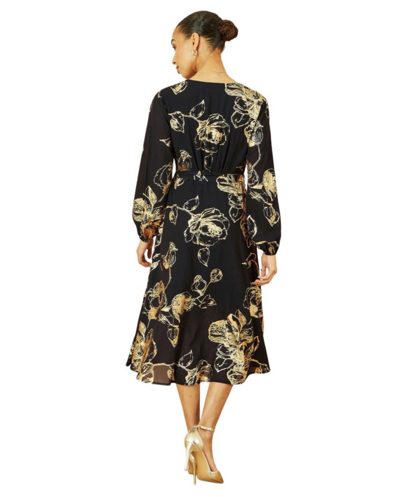 Women's Foil Rose Print Midi Dress