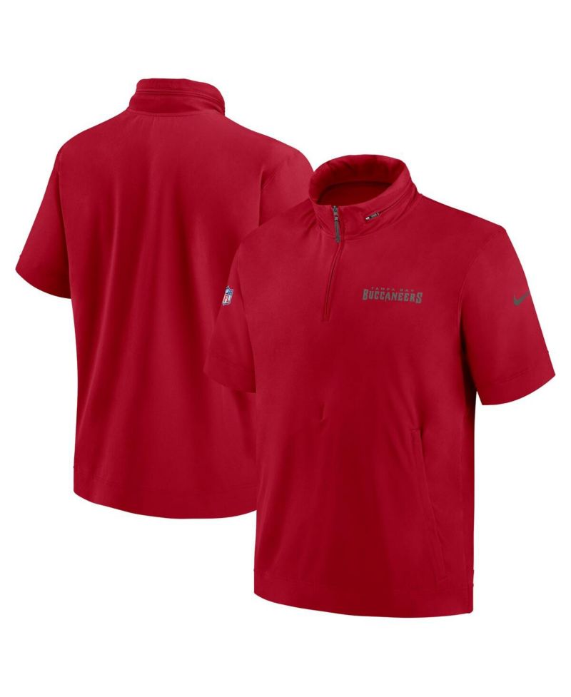 Men's Red Tampa Bay Buccaneers 2024 Sideline Coach Short Sleeve Half-Zip Hoodie Jacket