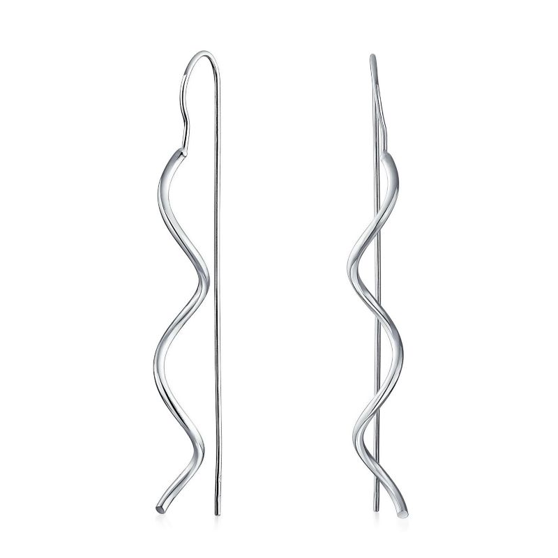 Geometric Wavy Zig Zag Thin Wire Threader Earrings .925 Sterling Silver