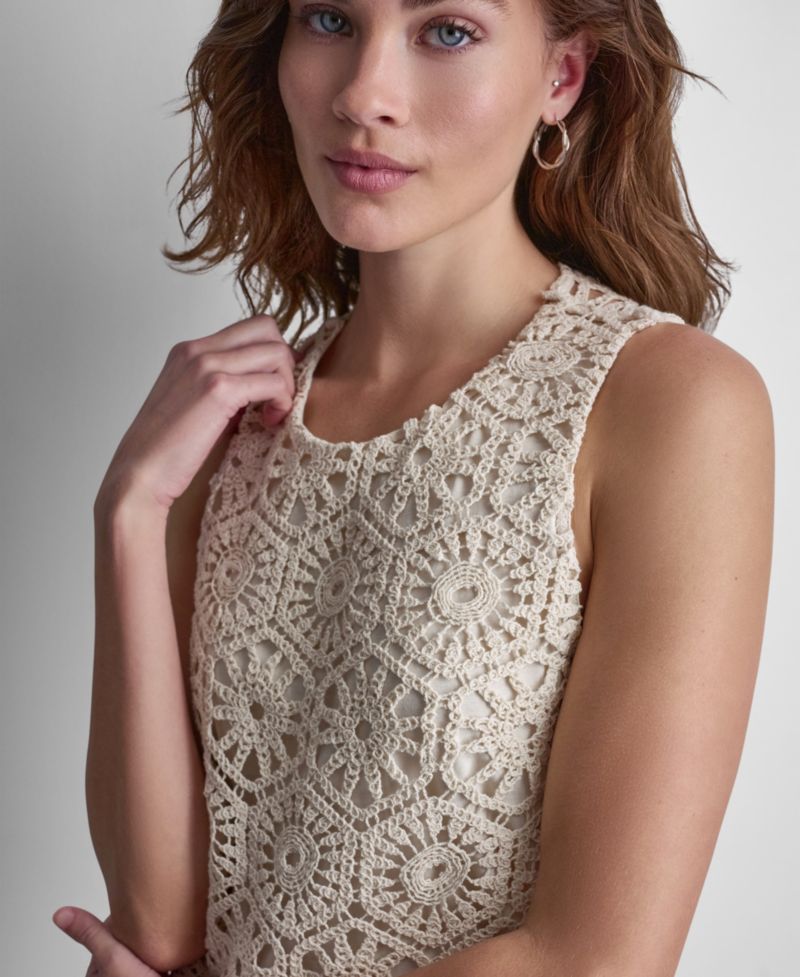 Petite Crochet Crewneck Knit Tank Top