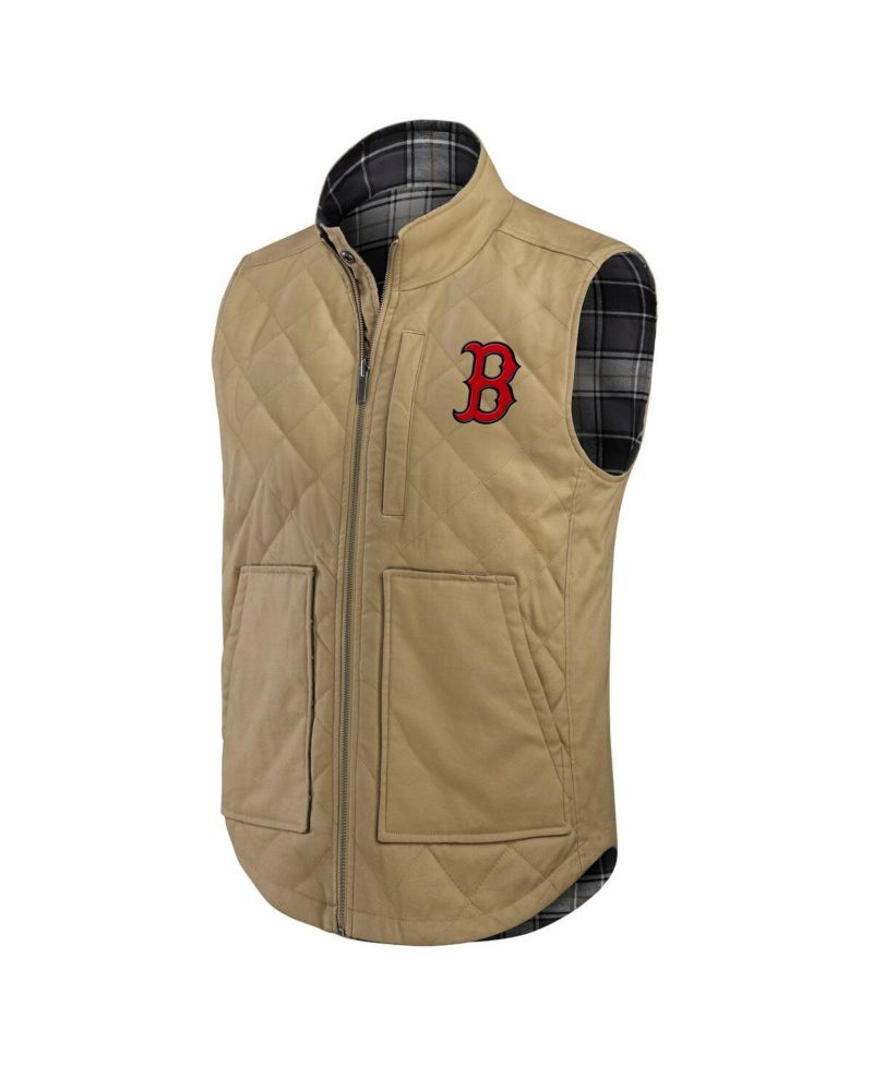 Darius Rucker Collection by Men's Tan/Charcoal Boston Red Sox Reversible Canvas Plaid Patch Full-Zip Vest