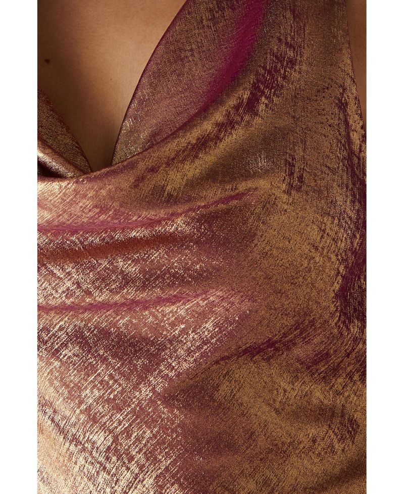 Women's Metallic Lame Cowl Neck Maxi Dress