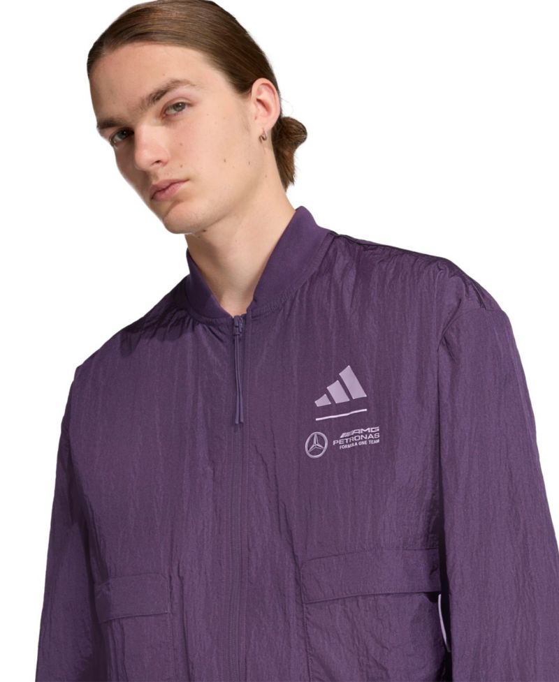 Men's Dark Purple Mercedes-AMG Petronas F1 Team Premium Woven Full-Zip Bomber Jacket