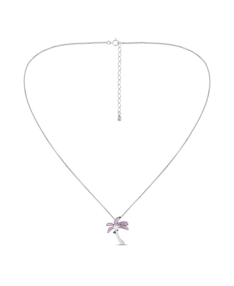 Abalone or Pink Shell Inlay Palm Tree Pendant Necklace