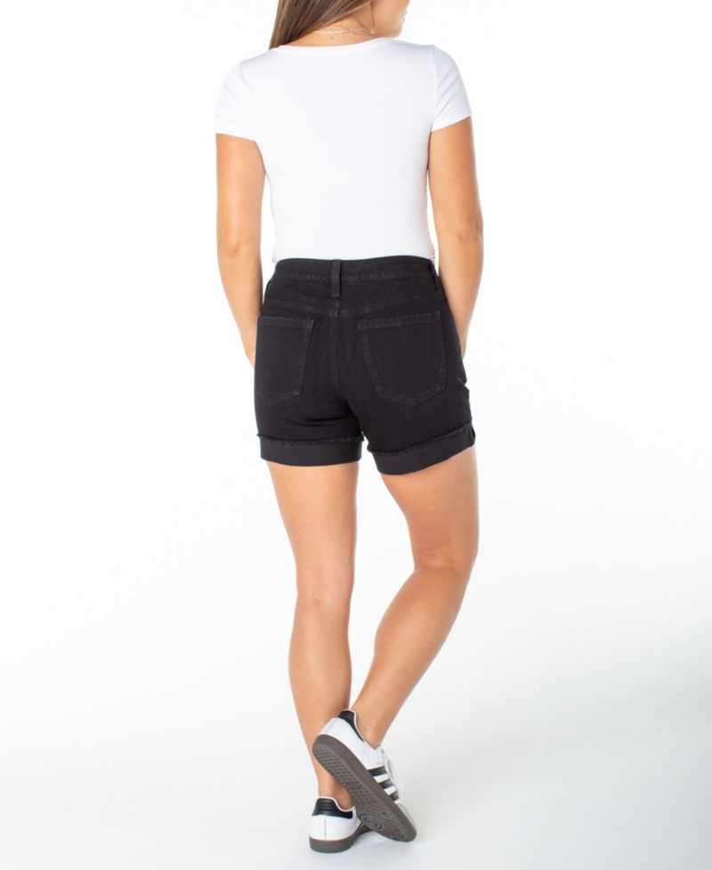 Juniors' Fray Zip-Fly Button Flip Cuff Shorts
