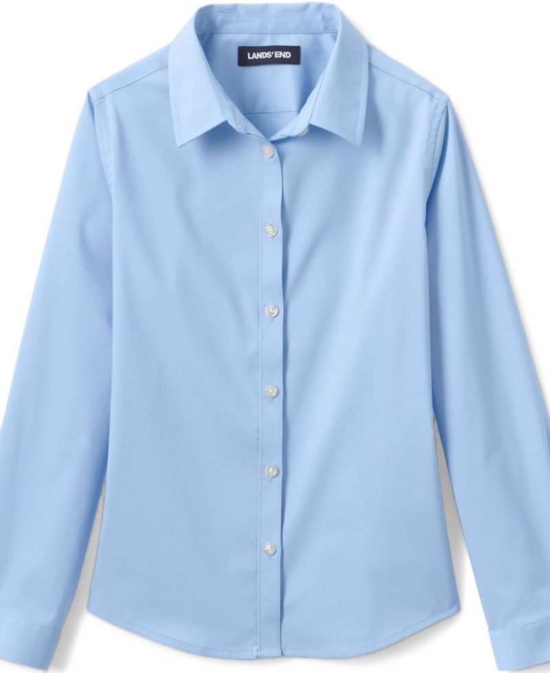 Big Girls School Uniform No Gape Long Sleeve Stretch Shirt