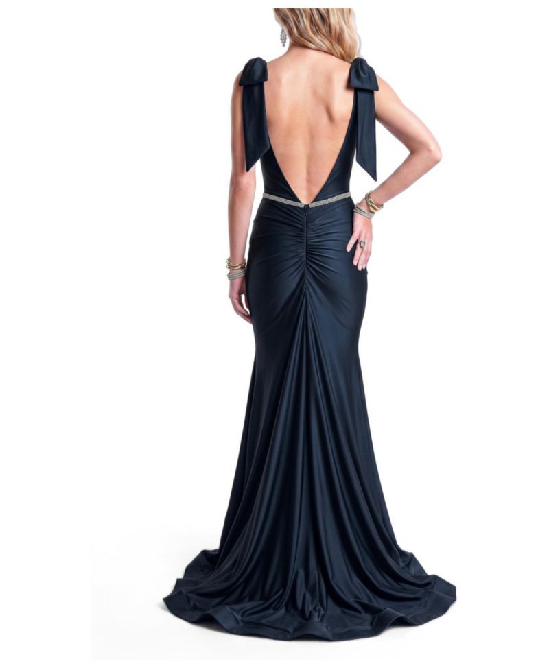 Women's Bow Shoulder Plunge Mermaid Evening Gown