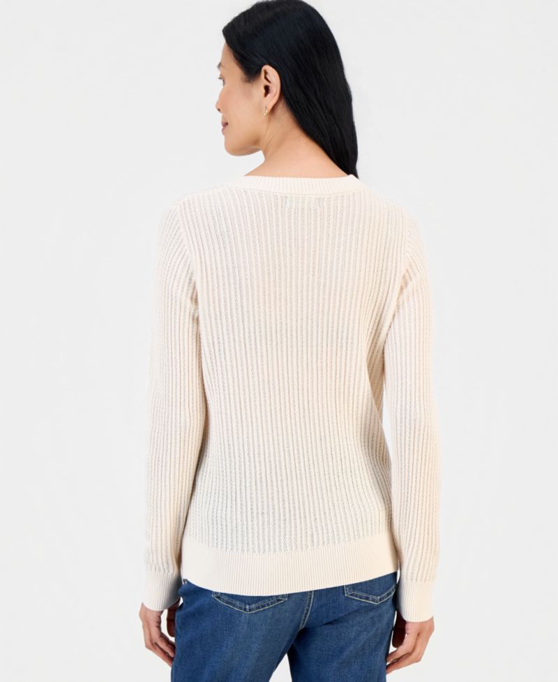 Petite Mix Stitch Crewneck Cotton Sweater, Macy's Exclusive