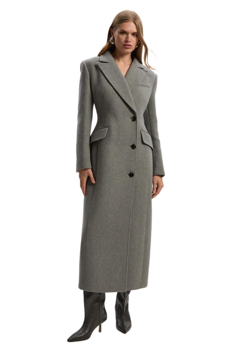 Women's Wool Blend Tailored Fitted Maxi Coat