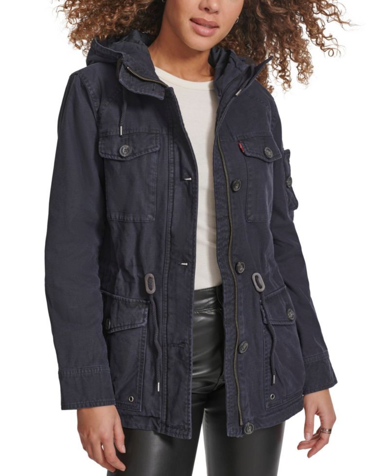 Trendy Plus Size Hooded Military Jacket