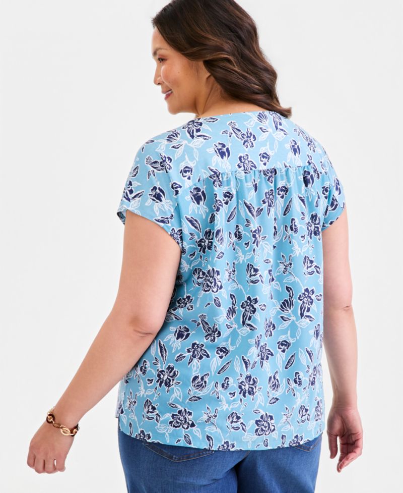 Plus Printed Short-Sleeve Mixed-Media Tee