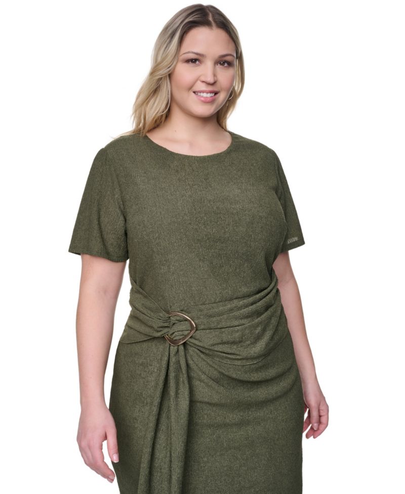 Plus Size Jewel Neck Short-Sleeve Dress