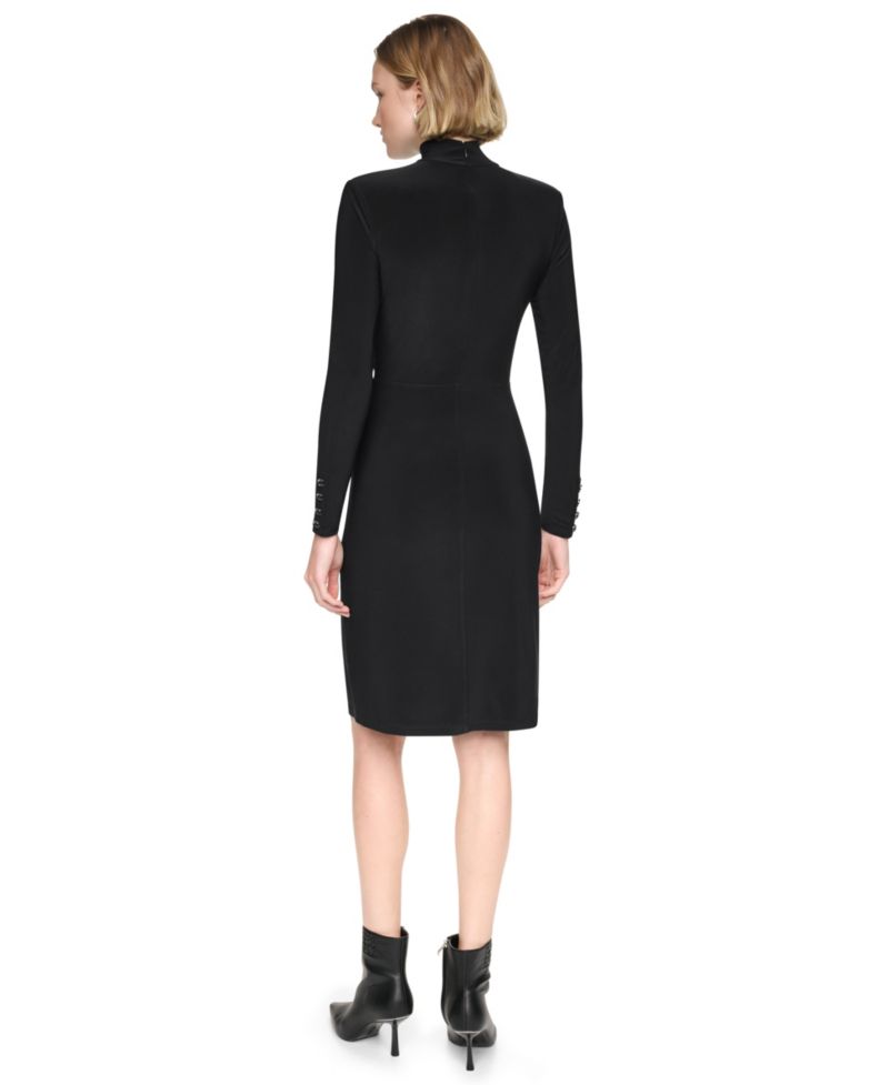 Women's Long-Sleeve Mock-Neck Knot-Front Sheath Dress