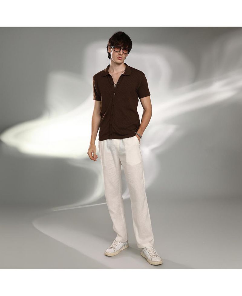 Men's Taupe Brown Rhombus-Textured Knit Shirt