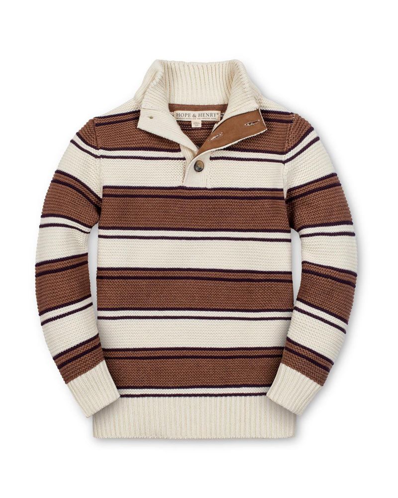 Hope and Henry Little and Big Boys' Organic Mock Neck Stripe Sweater