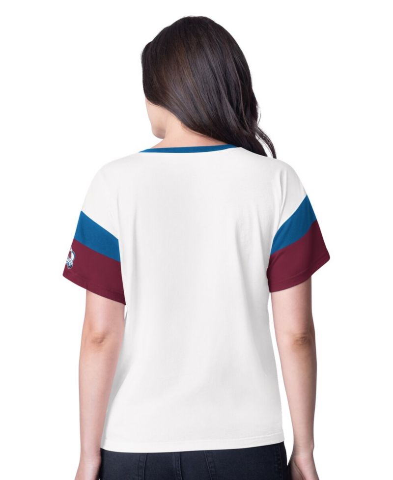 Women's White Colorado Avalanche Rink Oversized Rhinestone V-Neck T-Shirt
