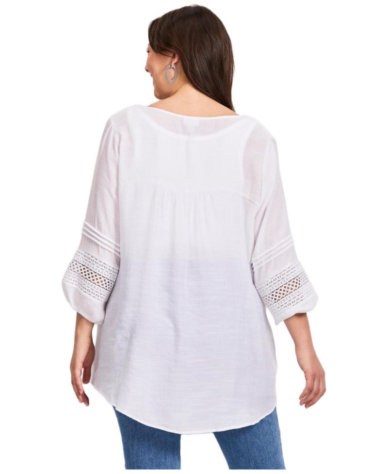 Women's Plus Size Pintuck Lace Peasant Top