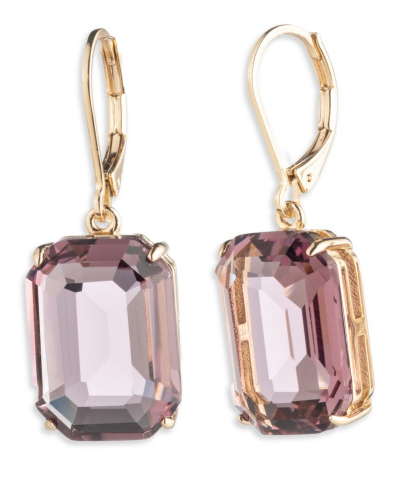 Glass Stone Gold-Tone Drop Earrings