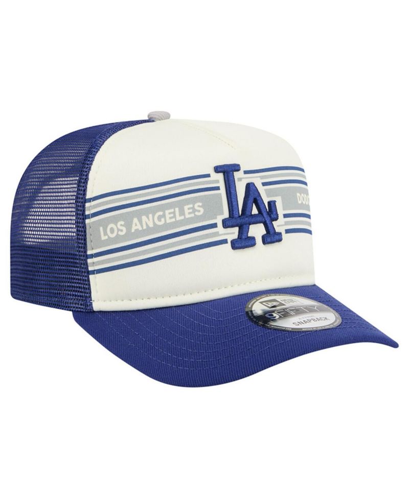 Men's Cream/Royal Los Angeles Dodgers Banner A-Frame 9FIFTY Trucker Snapback Hat
