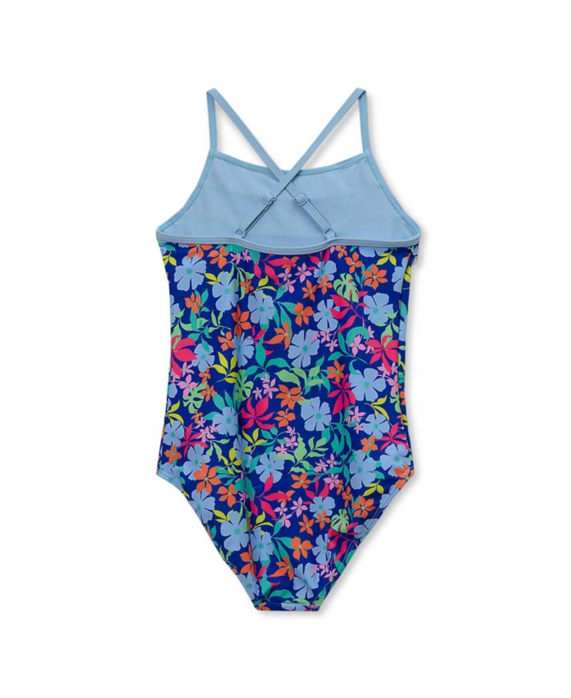Girls Child Chlorine Resistant X-Back Ruffle One Piece Swimsuit