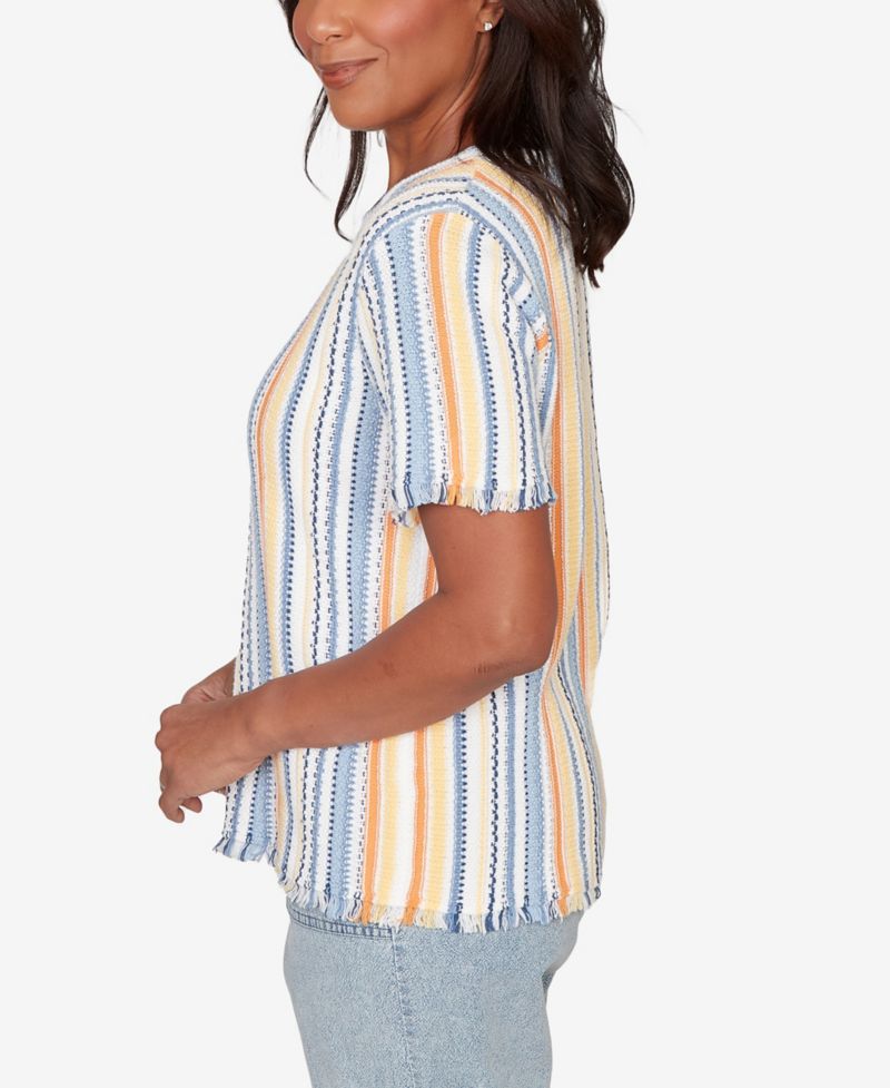 Petite Out of the Blue Textured Fringe Stripe Short-Sleeve T-Shirt