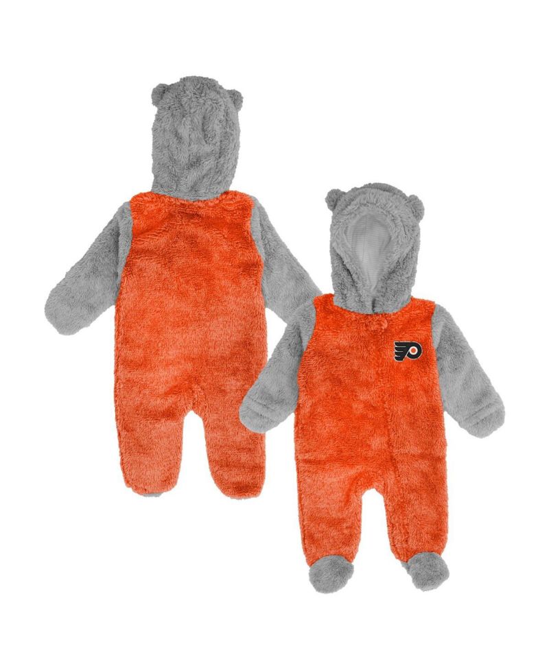 Newborn and Infant Boys and Girls Orange Philadelphia Flyers Game Nap Teddy Fleece Bunting Full-Zip Sleeper