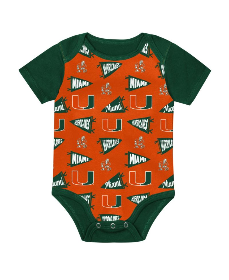 Baby Boys and Girls Green Miami Hurricanes Star Player Three-Piece Bodysuit Set