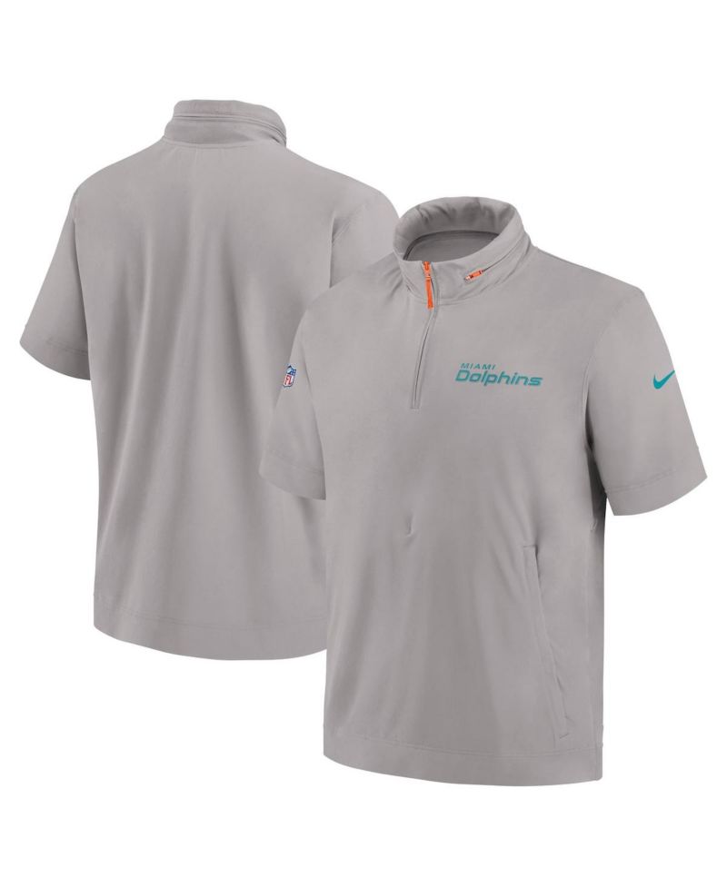 Men's Gray Miami Dolphins 2024 Sideline Coach Short Sleeve Half-Zip Hoodie Jacket