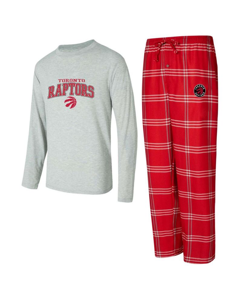 Men's 2-Piece Red/Gray Toronto Raptors Petition Long Sleeve Top and Plaid Pants Set