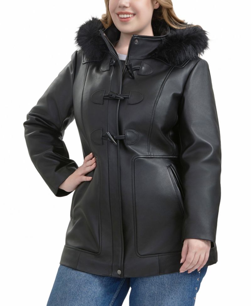 Plus Size Flora Leather Toggle Coat