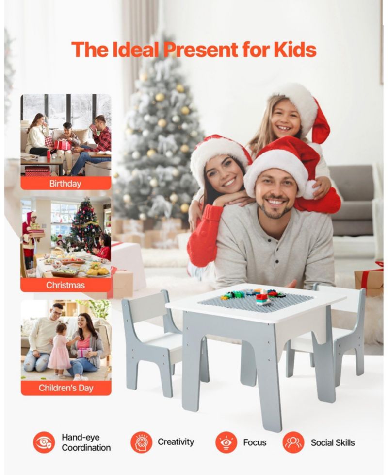 4-in-1 Kids Activity Table & 2 Chairs Set, Double-Sided Graffiti/Blocks Top w/ Storage, Ages 3+