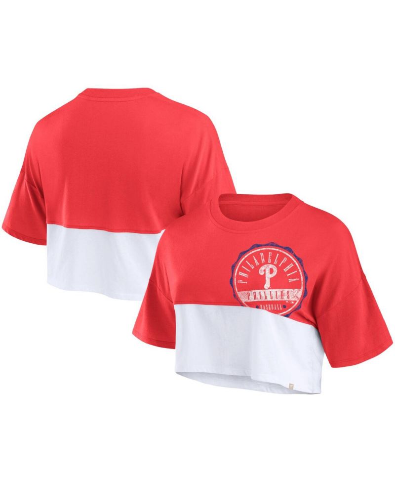 Branded Women's Red/White Philadelphia Phillies Color Split Boxy Cropped T-Shirt